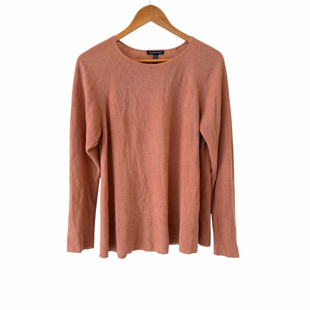 Eileen Fisher Organic Linen Cotton Sweater Womens S Petite Orange Minimalist